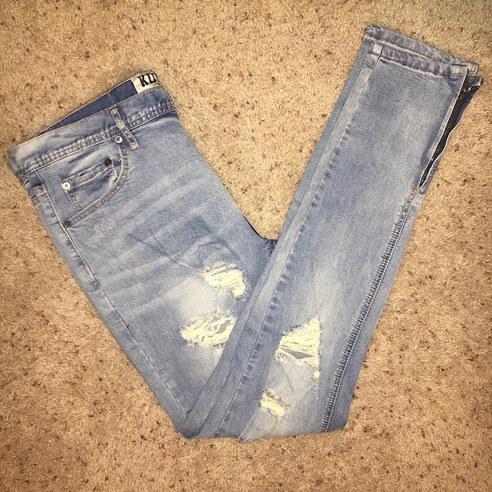 KDNK Skinny Distressed Denim with zipped ankles